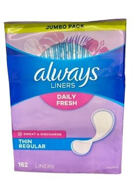 💖$️8💖NEW ALWAYS Thin Protection Daily Liners, Regular, Unscented, 162 Count